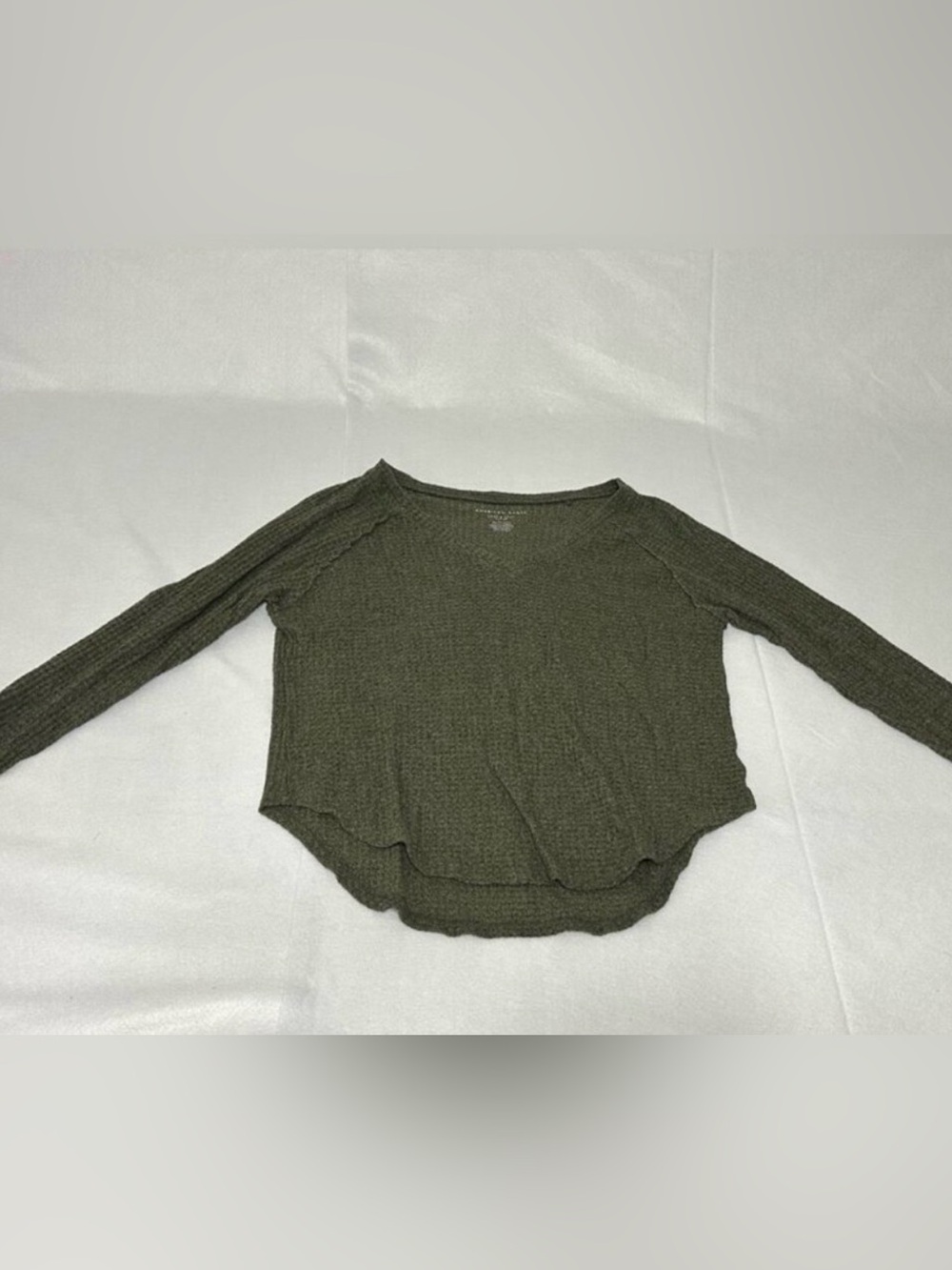 American Eagle Women’s Olive Green Waffle Knit Long Sleeve Top Size XS